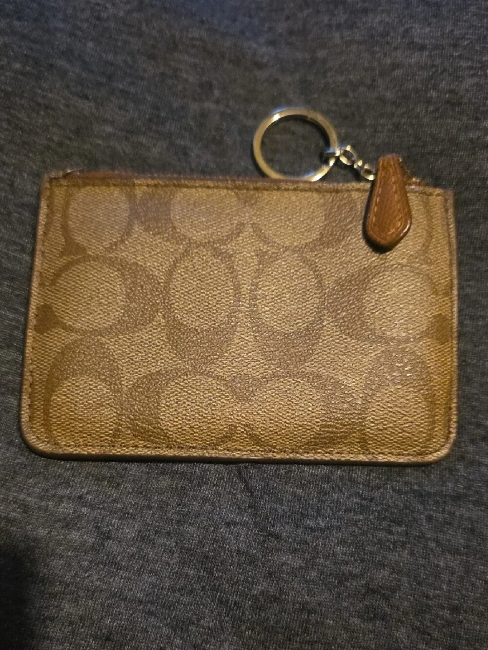 Coach Brown Signature Monogram Card Pouch with Key Ring No. G1692  F63923